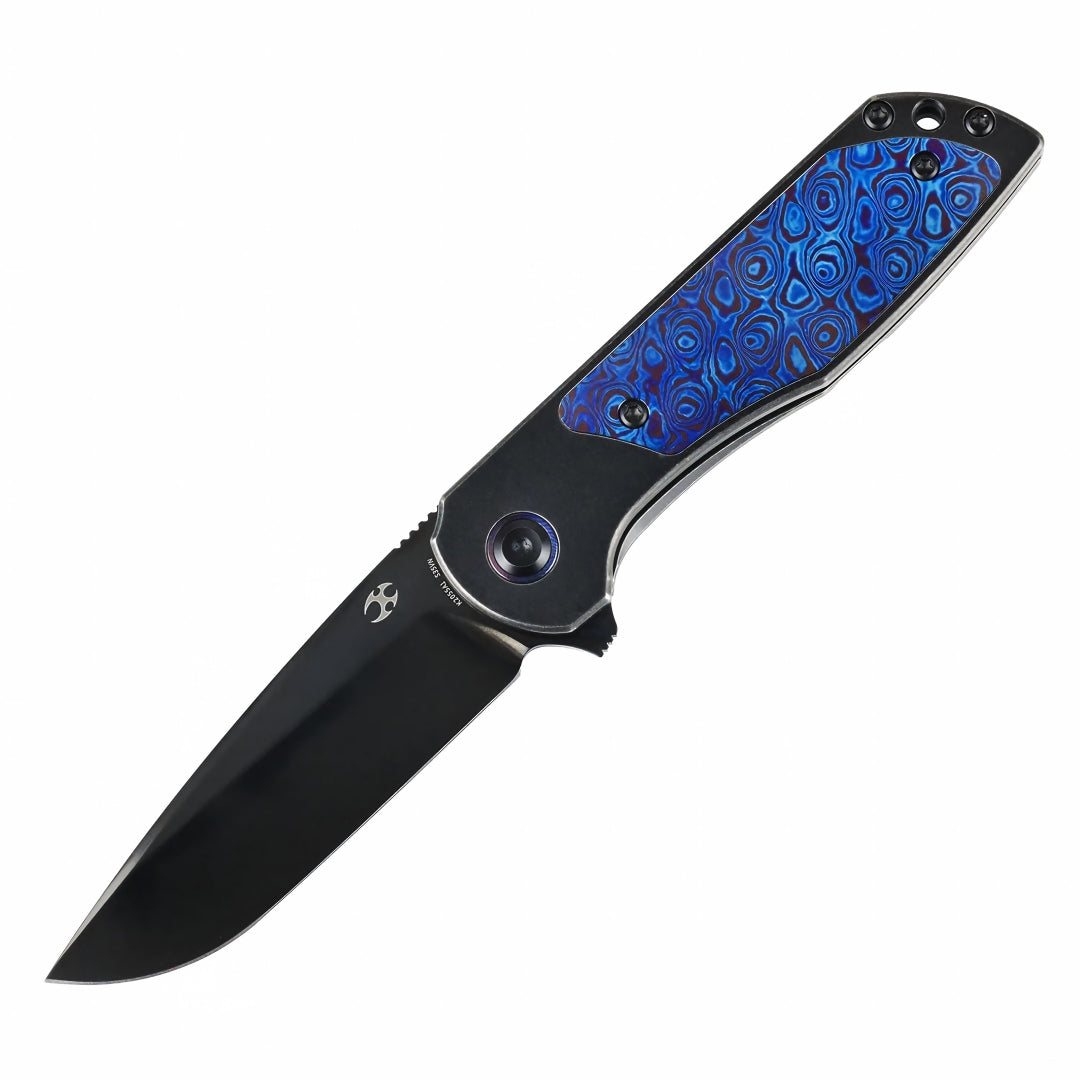 Kansept Ptarmigan K2055A1 Black Mirror DLC CPM-S35VN Blade Blackwash Titanium & Timascus Handle Frame Lock Folding Knife