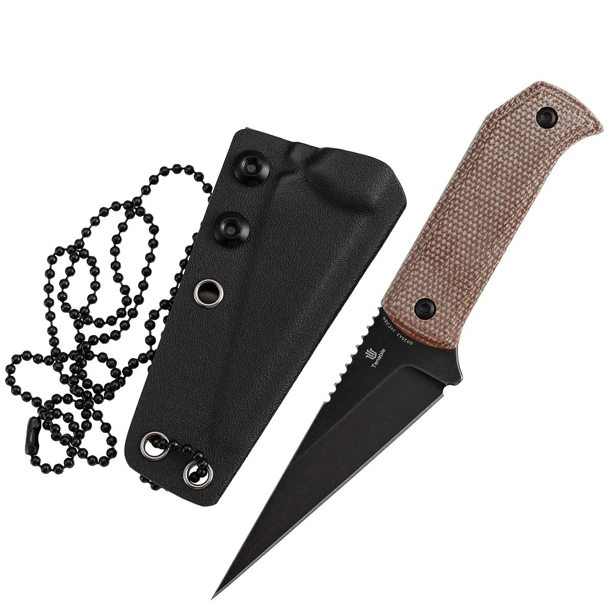 Tenable ToothPik G020A2 Blackwash 14C28N Blade Brown Micarta Handle Fixed Blade Knife