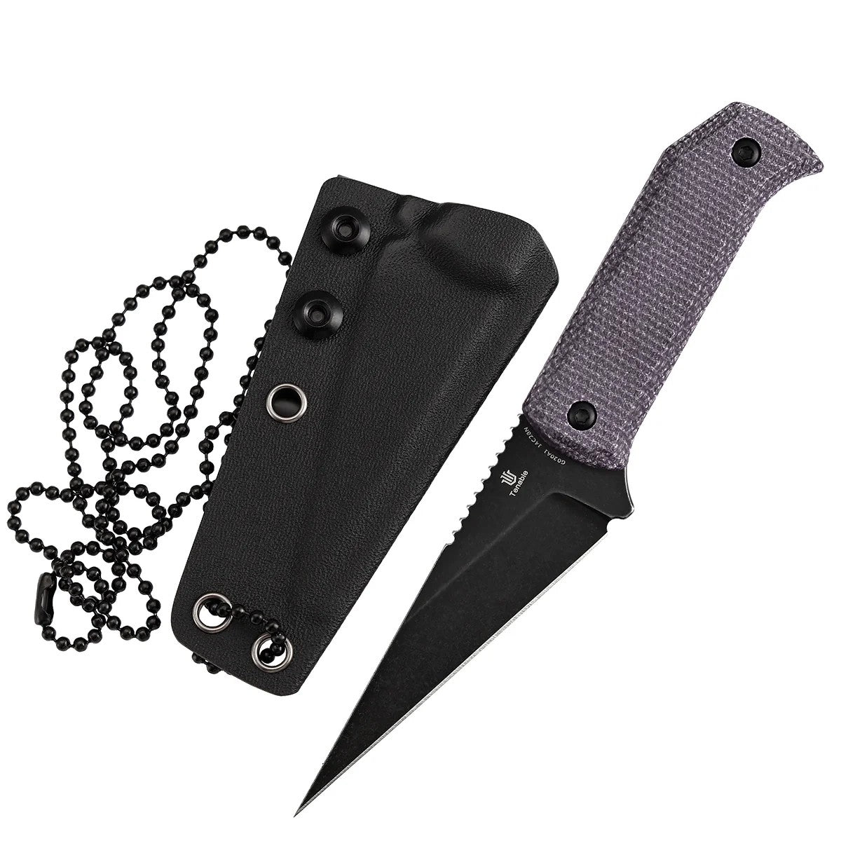 Tenable ToothPik G020A1 Blackwash 14C28N Blade Purple Micarta Handle Fixed Blade Knife