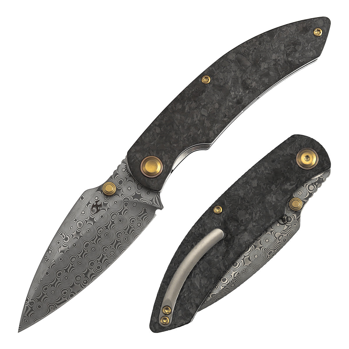 Kansept Falk K1142A1 Damascus Blade Shred Carbon Fiber Handle Liner Lock Folding Knife