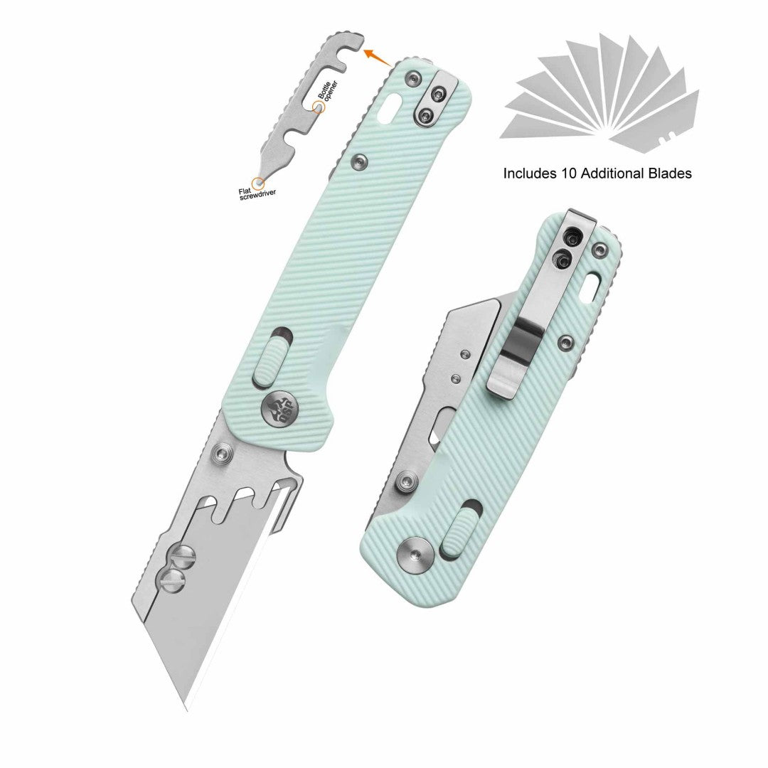 QSP Penguin Workmate QS130UT-D Cuchillo utilitario con hoja de acero inoxidable, mango de FRN azul Ice Cream y cierre Glyde Lock