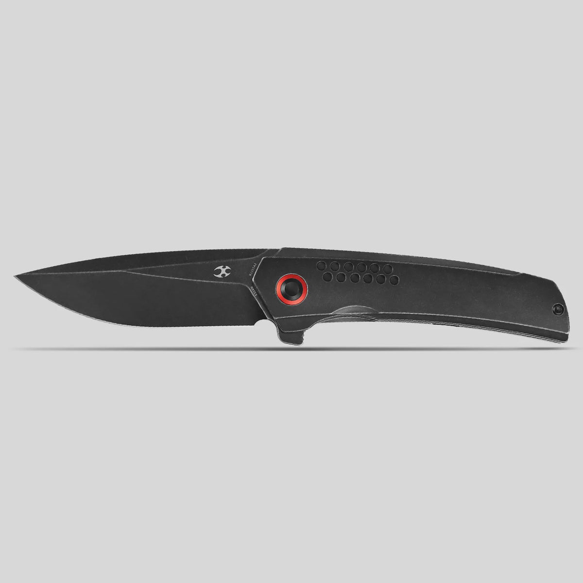 Kansept Tracer K1115A2 CPM-S35VN frame-lock folder with blackwash titanium, open flat lay on a white background