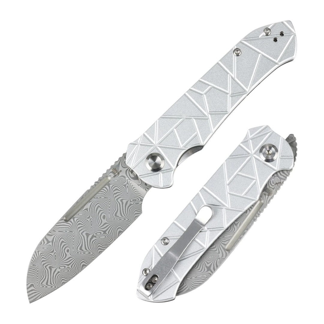 Tenable Rango B1120A4 Water Ripple Damascus Blade Silver Aluminum Handle Liner Lock Folding knife