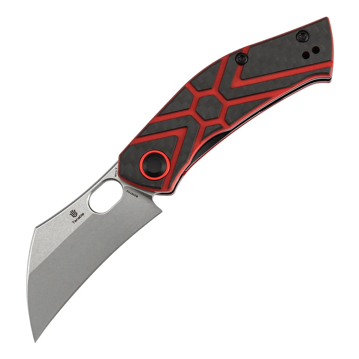 Tenable Osprey B2087A3 Stonewashed Nitro-V Blade Twill Carbon Fiber & Red G10 Handle Liner Lock Folding Knife