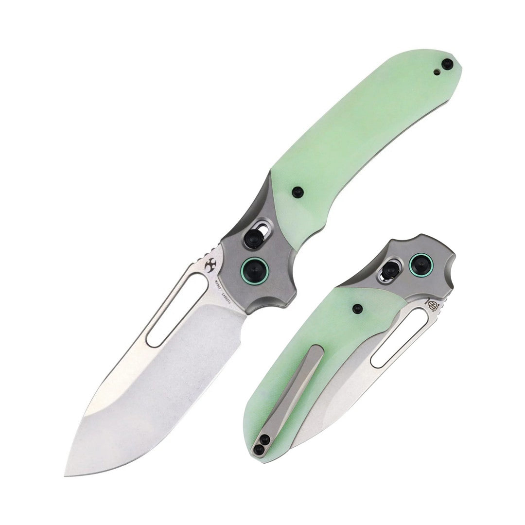 Kansept Quasar T1099V5 154CM Blade Glow-in-the-Dark Green G10 Handle Crossbar Lock Folding Knife
