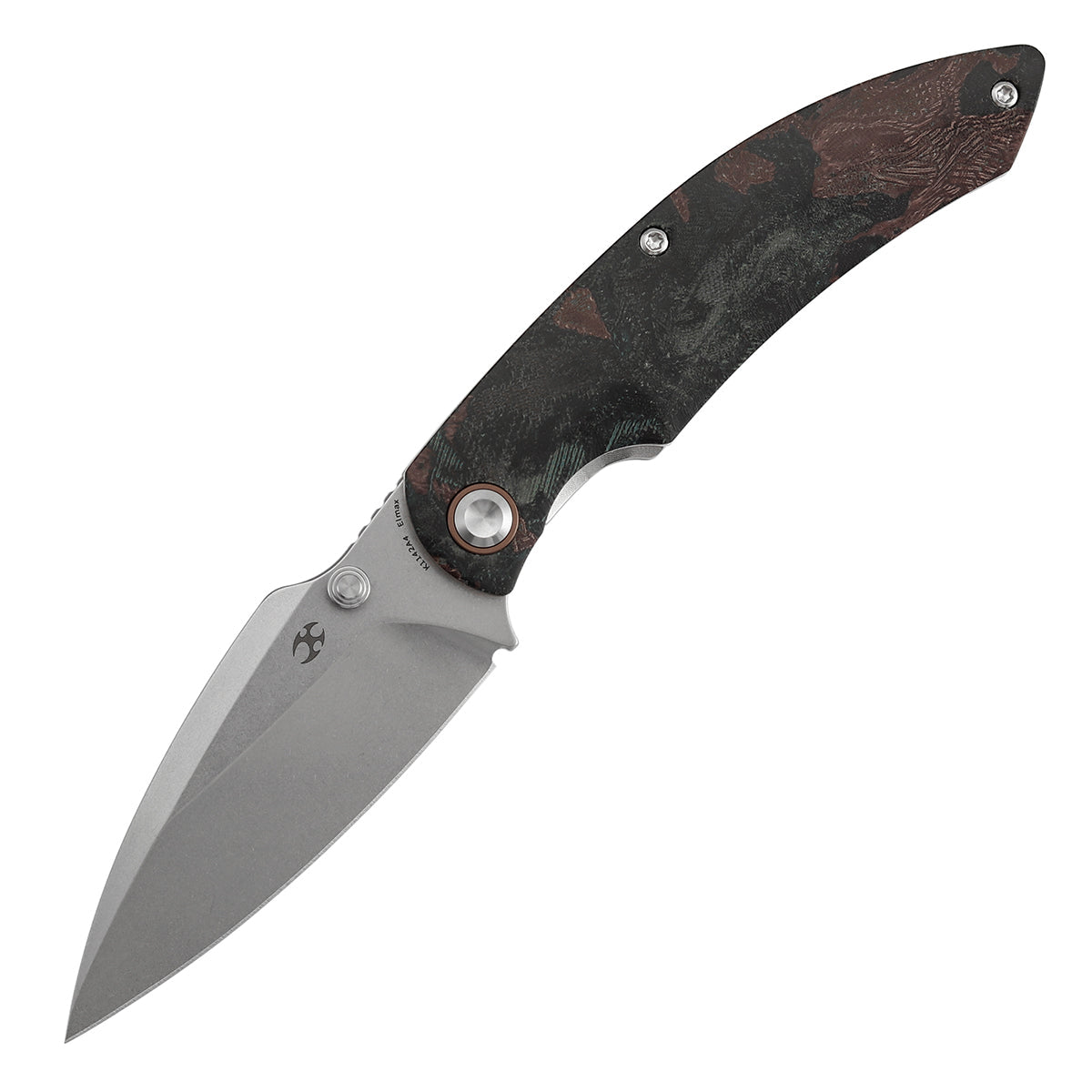 Kansept Falk K1142A4 Elmax Blade Green Rag Burl Canvas Micarta Handle Liner Lock Folding Knife