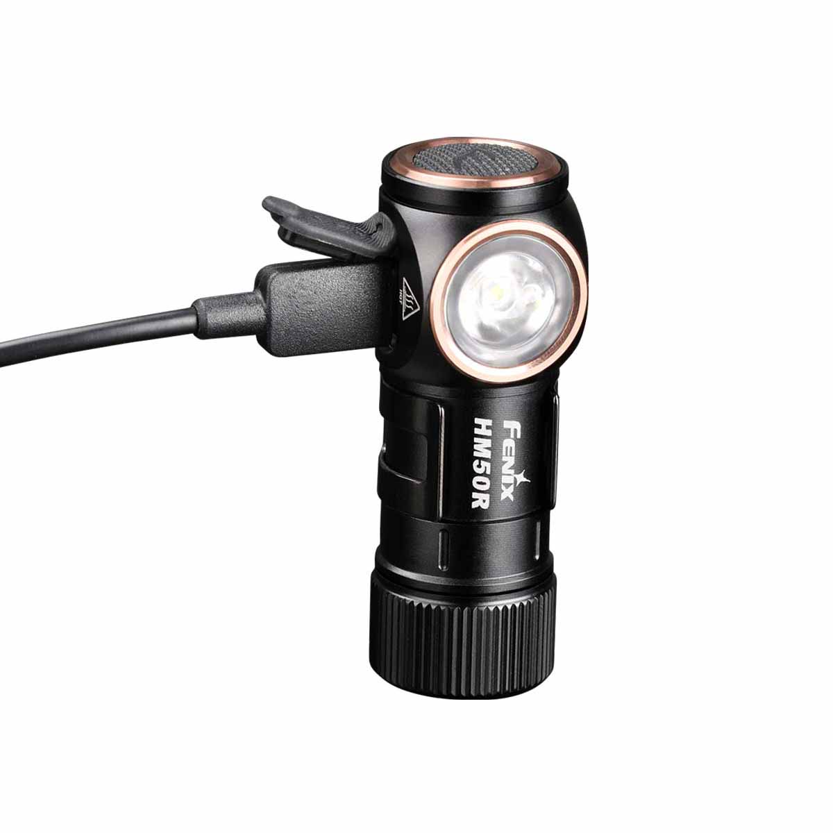 Beam profile shot of the Fenix HM50R V2.0 headlamp showing its bright center hotspot and wide spill pattern