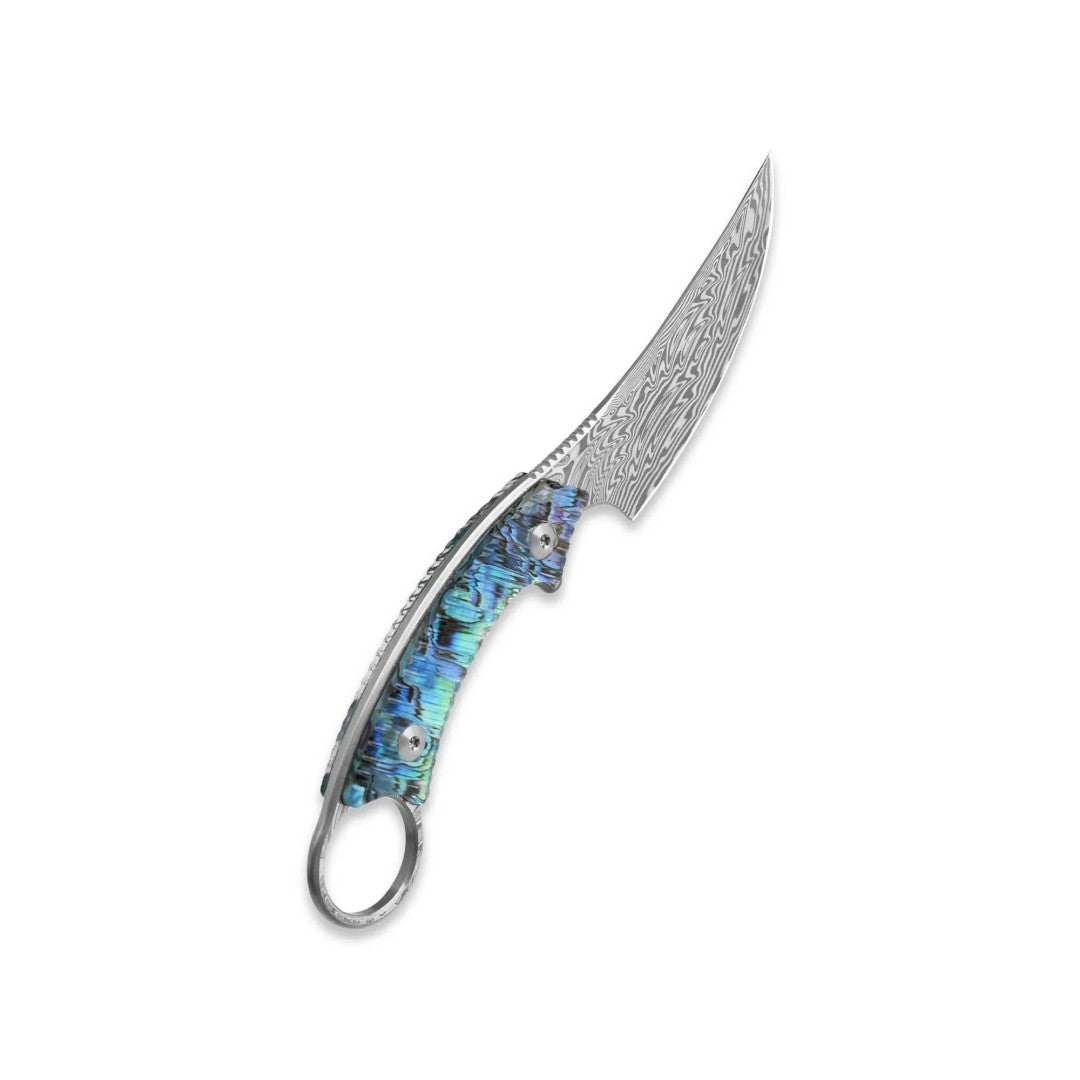 QSP Baby Viper QS178-D Laminated Damascus Blade Abalone Handle Fixed Blade Knife