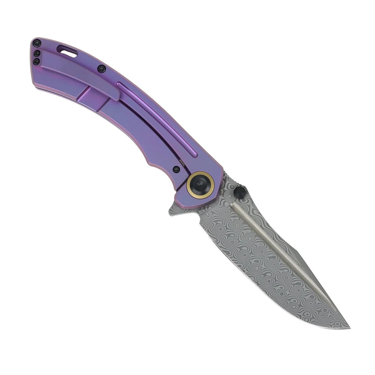 Kansept Pretatout K1032D5 Damascus Blade Purple Titanium Handle Frame Lock Folding Knife
