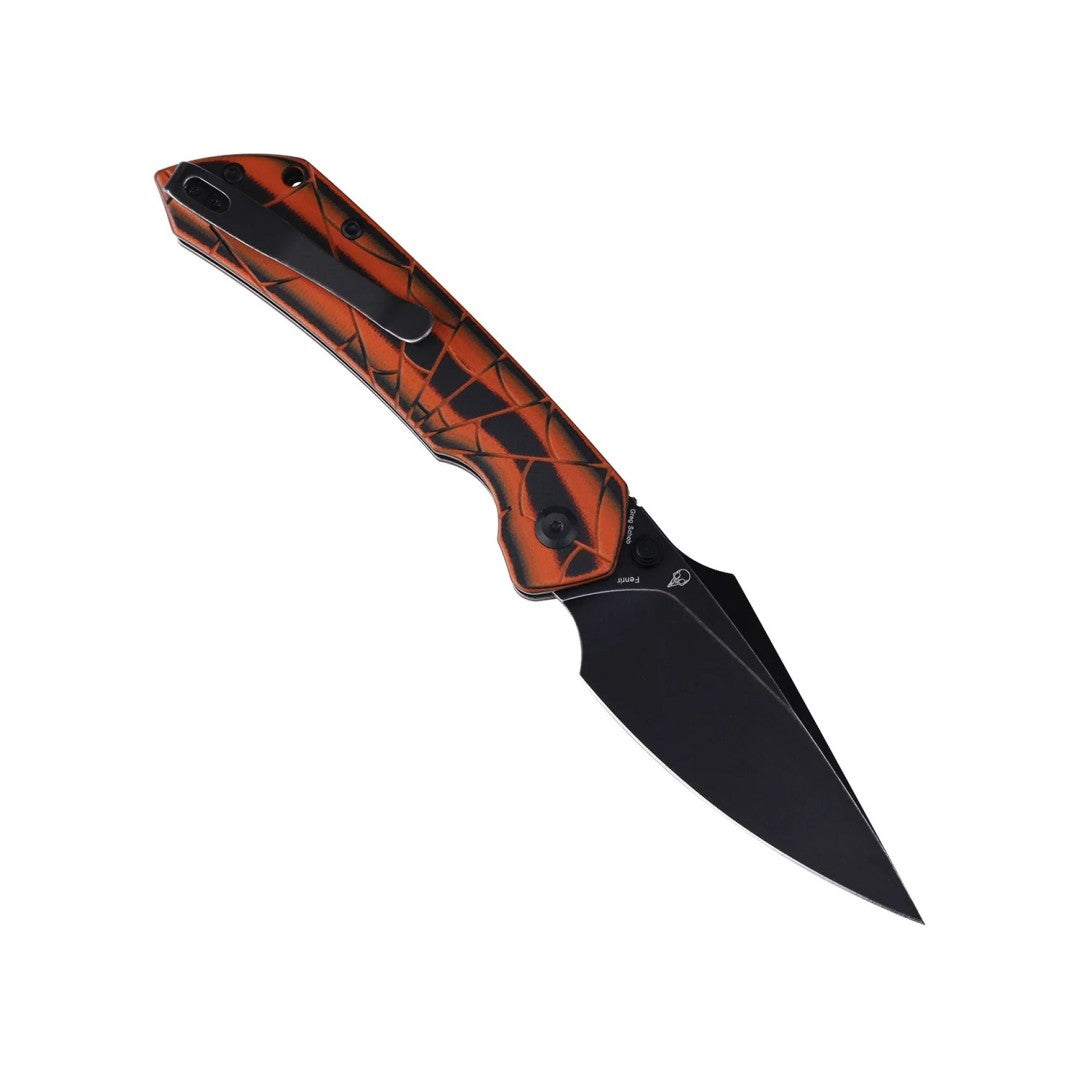 Tenable Fenrir B1034HC5 Blackwash Nitro-V Blade Orange & Black G10 Handle Top Liner Lock Folding Knife
