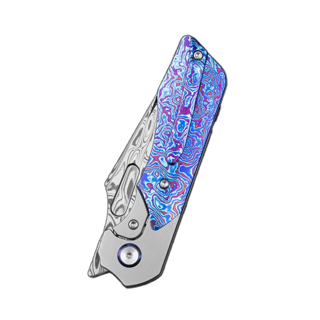 Bestech Dactyl BT2608G Damasteel Blade Titanium with Timascus Handle Bolster Frame Lock Folding Knife