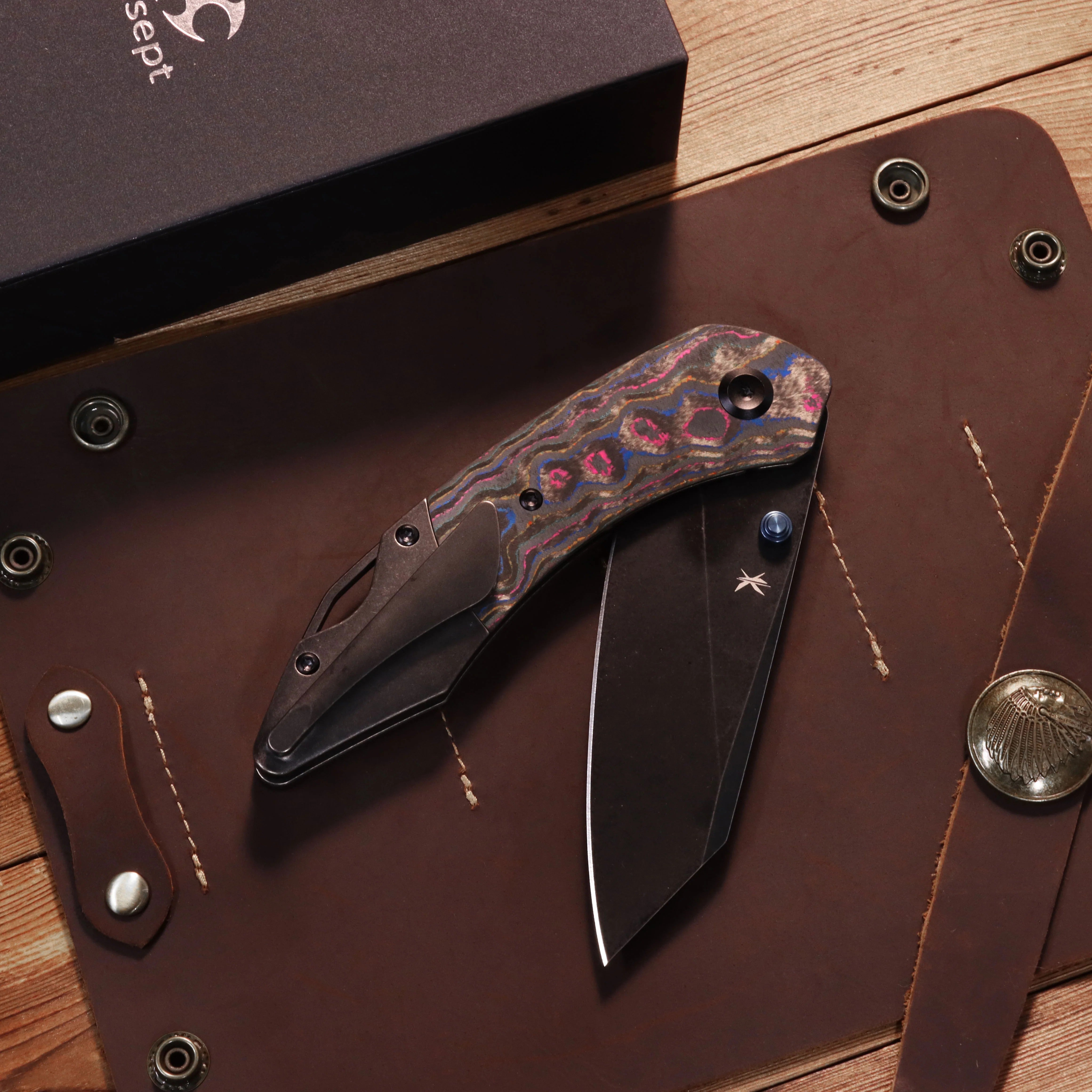 Kansept K9 K1151A3 CPM-S35VN Blade 80S Camo Carbon & Titanium Handle Bolster Liner Lock Folding Knife