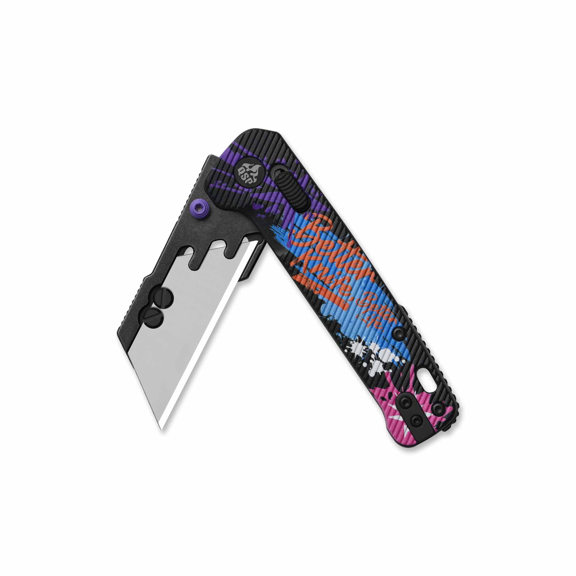 QSP Penguin Workmate QS130UT-GRA Stainless Steel Blade Black FRN Handle Glyde Lock Utility Knife-Graffiti Edition