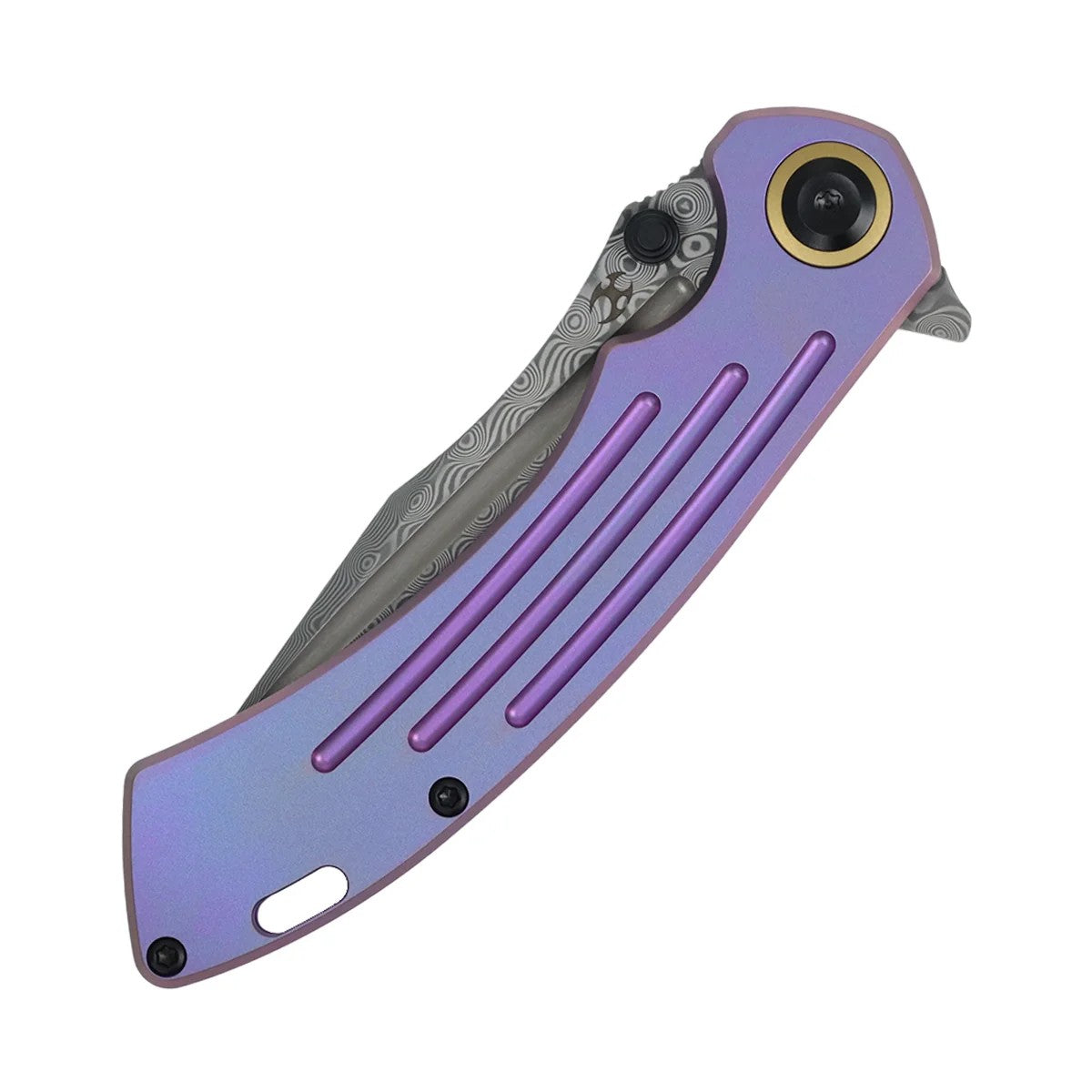 Kansept Pretatout K1032D5 Damascus Blade Purple Titanium Handle Frame Lock Folding Knife