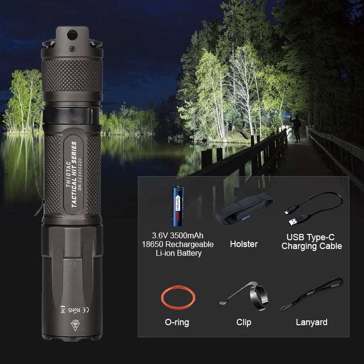 Jetbeam TH10TAC Tactical Flashlight 2000 Lumens USB Waterproof LED Torch