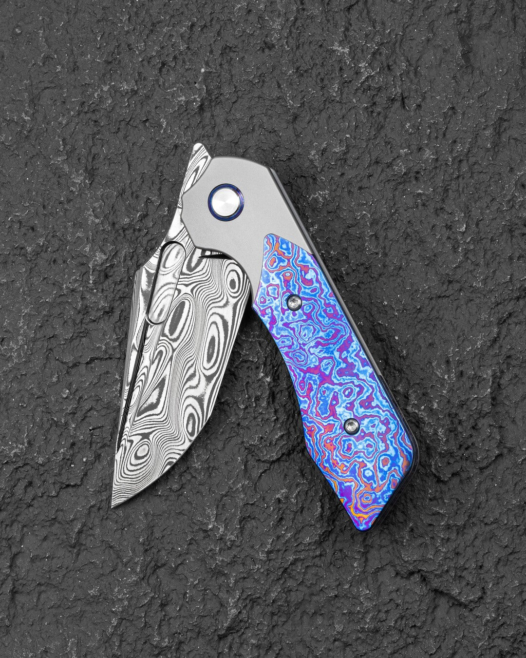 Bestech Dactyl BT2608G Damasteel Blade Titanium with Timascus Handle Bolster Frame Lock Folding Knife
