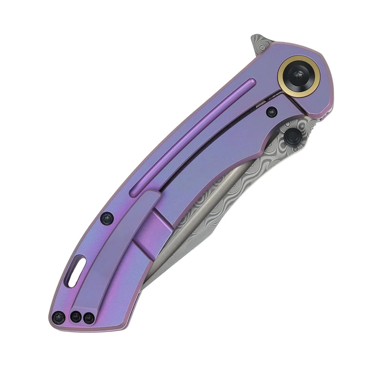 Kansept Pretatout K1032D5 Damascus Blade Purple Titanium Handle Frame Lock Folding Knife