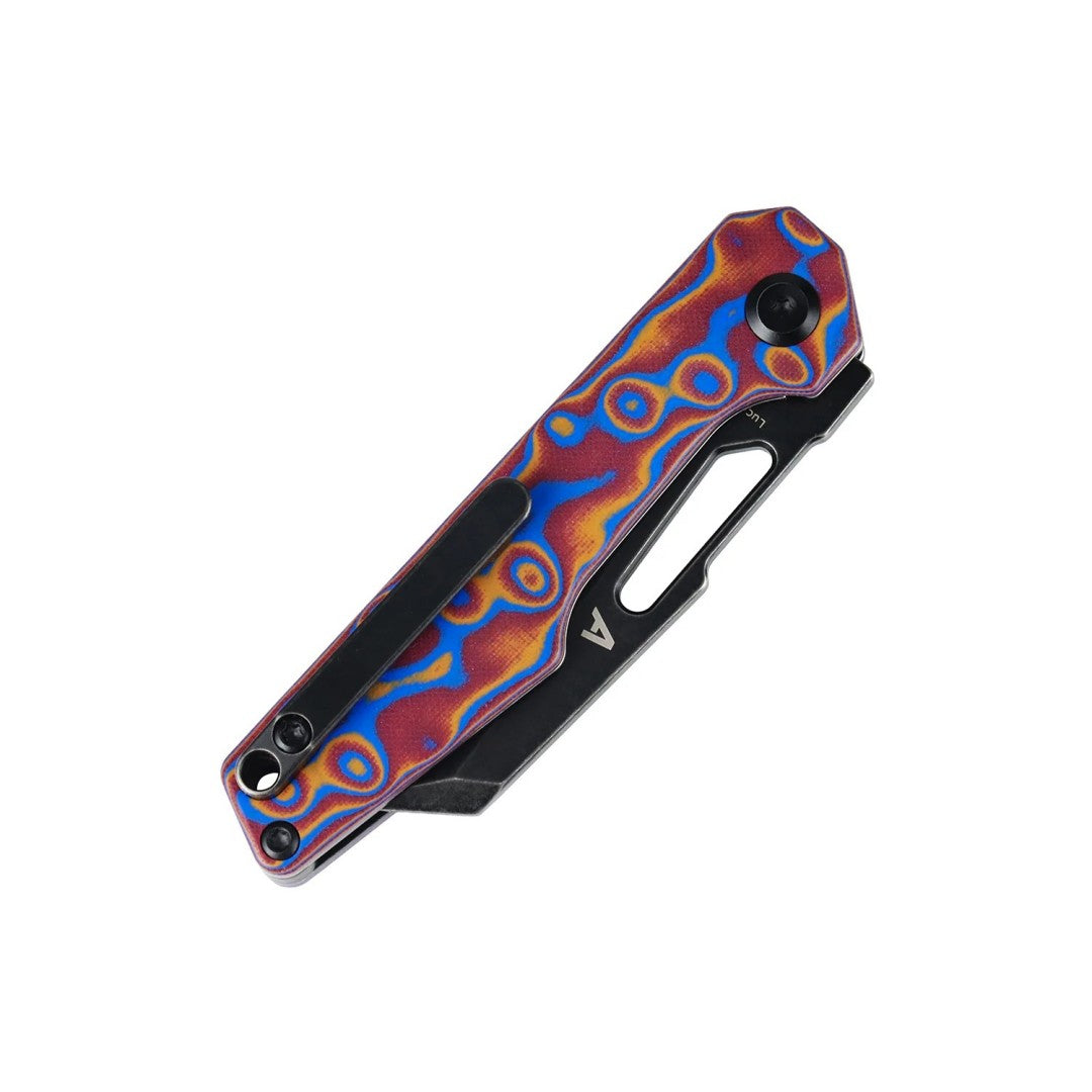Kansept Lucero T2156A2 154CM Blade Blue & Red Vortex Micarta Handle Liner Lock Folding Knife
