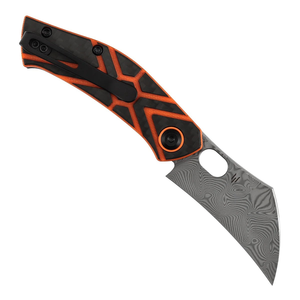 Tenable Osprey B2087A4 Damascus Blade Twill Carbon Fiber & Orange G10 Handle Liner Lock Folding Knife