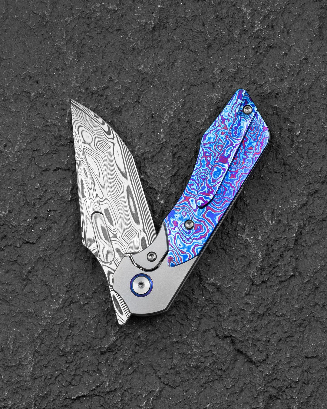 Bestech Dactyl BT2608G Damasteel Blade Titanium with Timascus Handle Bolster Frame Lock Folding Knife
