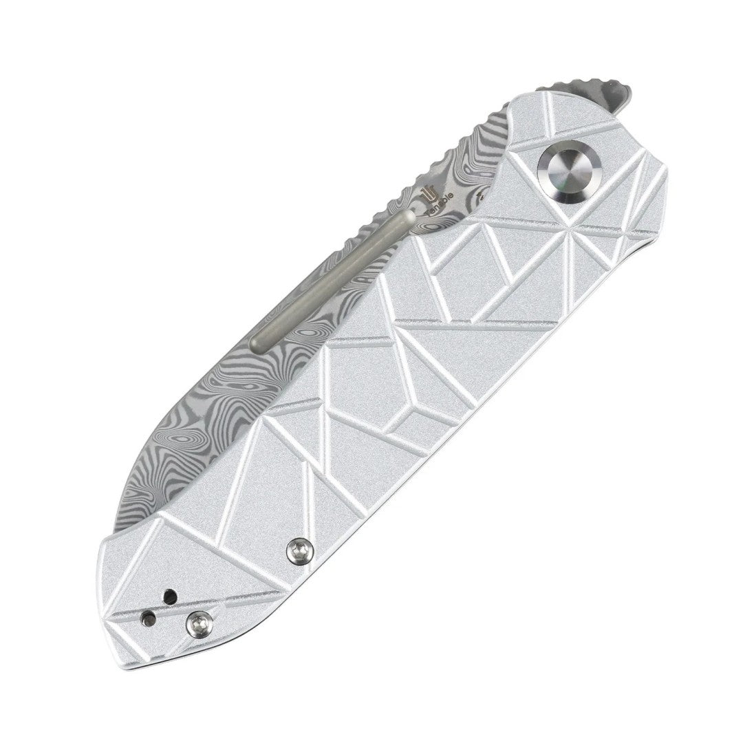 Tenable Rango B1120A4 Water Ripple Damascus Blade Silver Aluminum Handle Liner Lock Folding knife