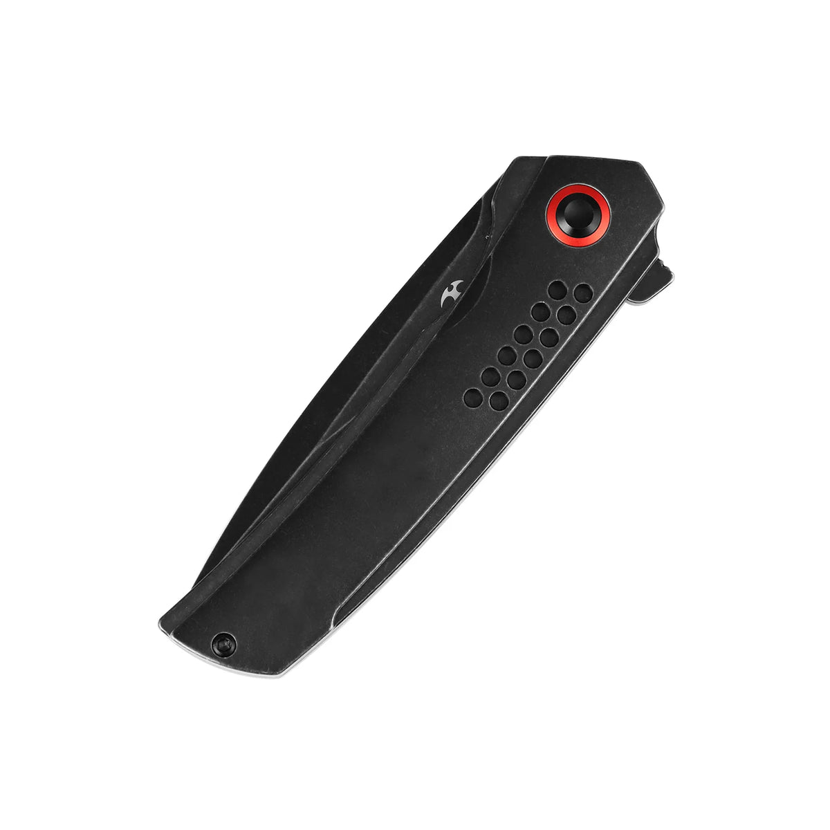 Kansept Tracer K1115A2 CPM-S35VN frame-lock folder with blackwash titanium, open reverse three-quarter view
