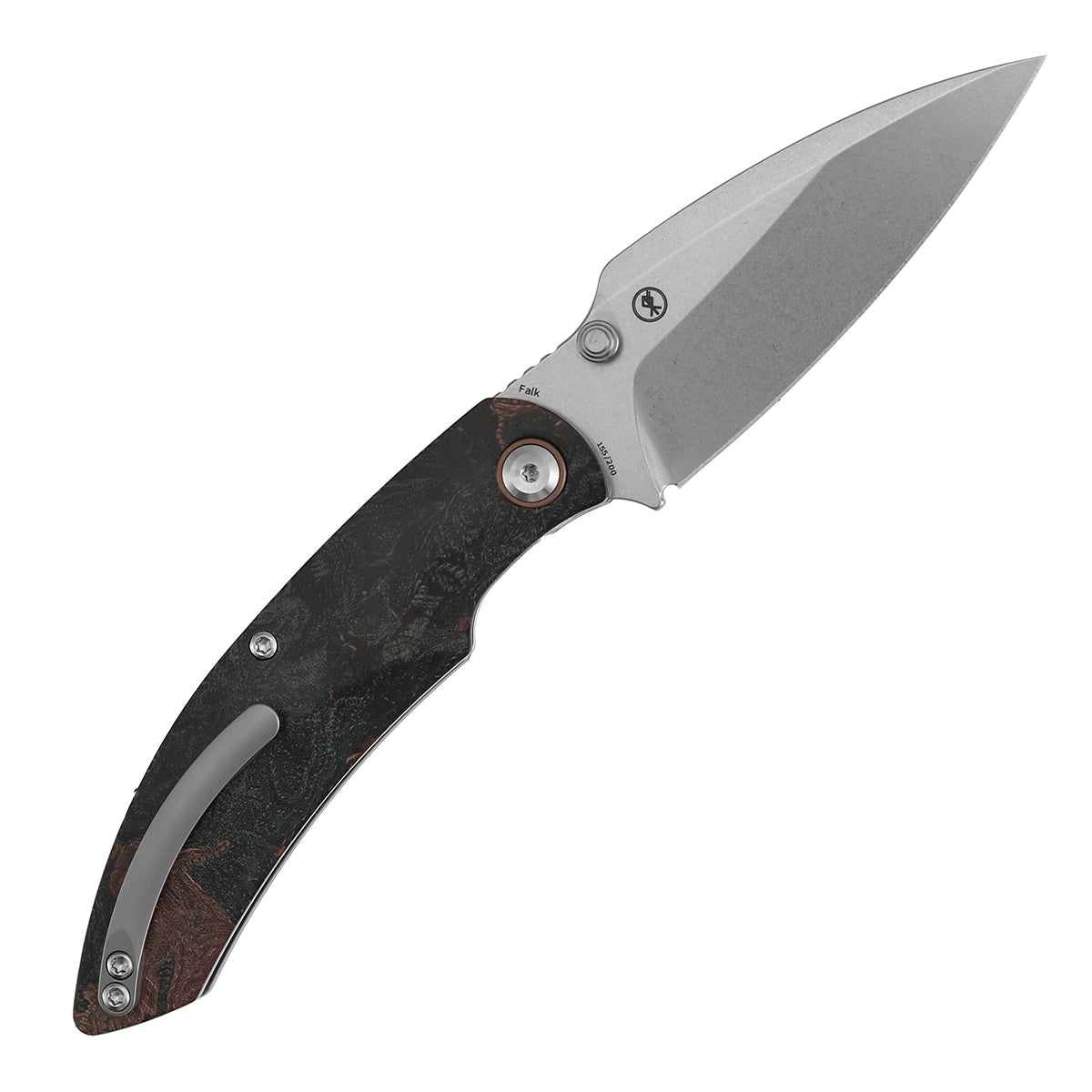 Kansept Falk K1142A4 Elmax Blade Green Rag Burl Canvas Micarta Handle Liner Lock Folding Knife