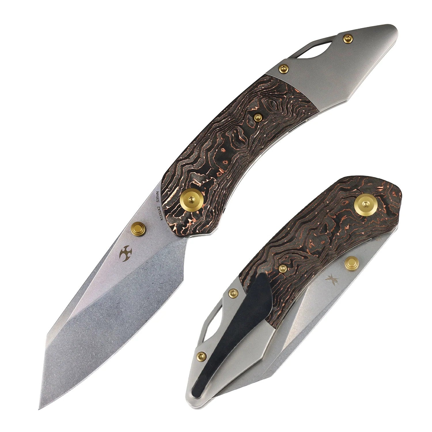 Kansept K9 K1151A2 CPM-S35VN Blade Copper Carbon Fiber & Titanium Handle Bolster Liner Lock Folding Knife
