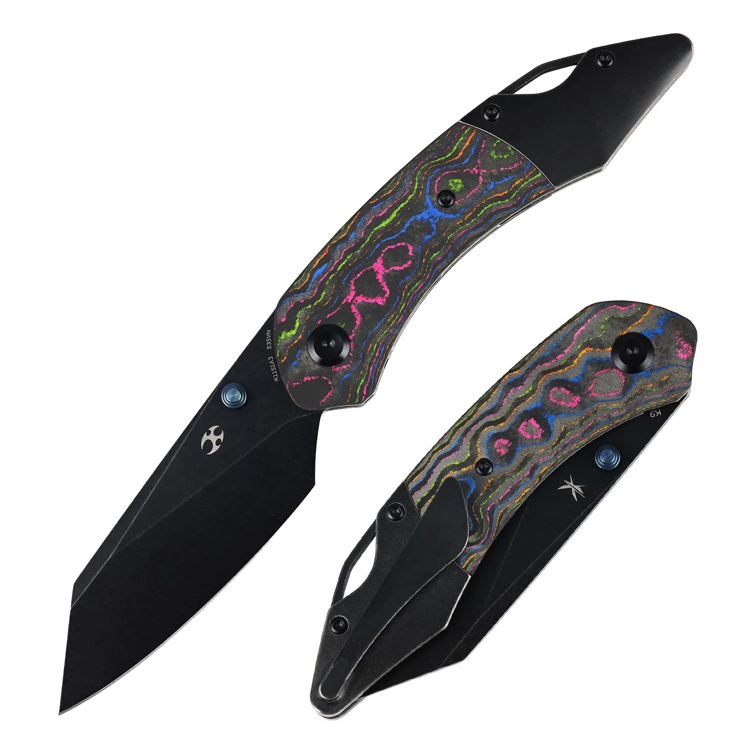 Kansept K9 K1151A3 CPM-S35VN Blade 80S Camo Carbon & Titanium Handle Bolster Liner Lock Folding Knife