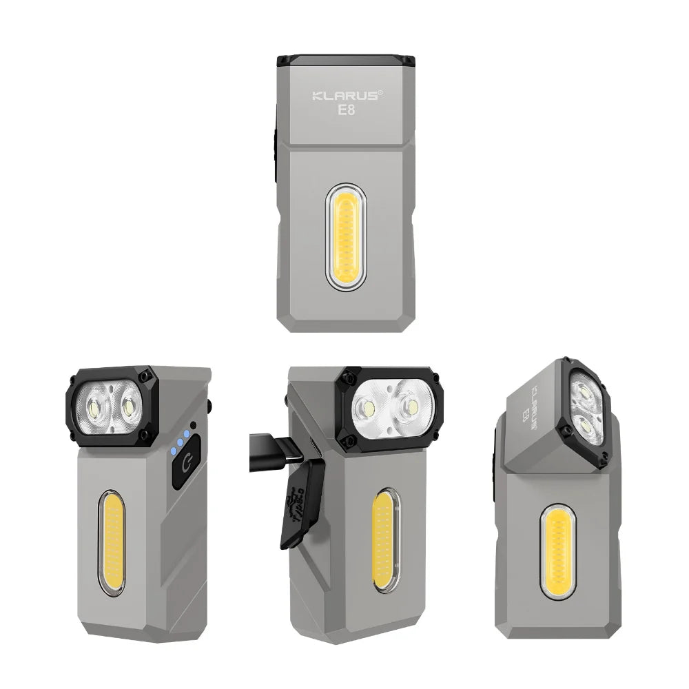Klarus E8 1000 Lumens Triple-Light All-Metal Swivel-Head EDC Flashlight