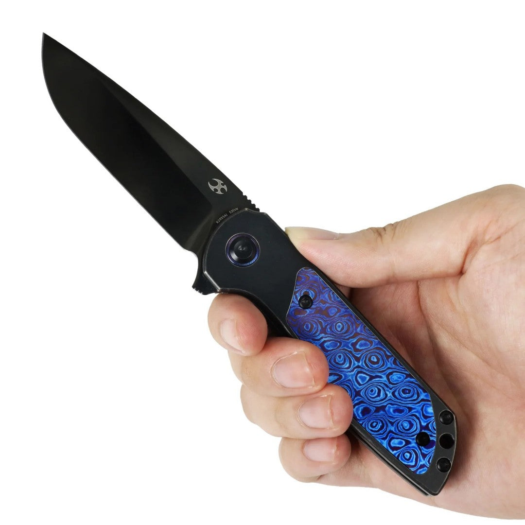 Kansept Ptarmigan K2055A1 Black Mirror DLC CPM-S35VN Blade Blackwash Titanium & Timascus Handle Frame Lock Folding Knife
