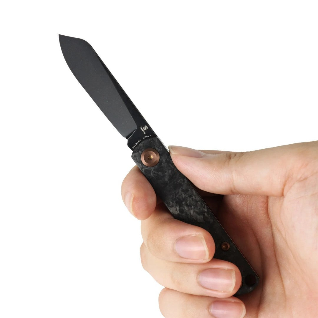 Tenable Riflestock B2131S2 Blackwash Nitro-V Blade Shred Carbon Fiber Handle Lock Back Folding knife