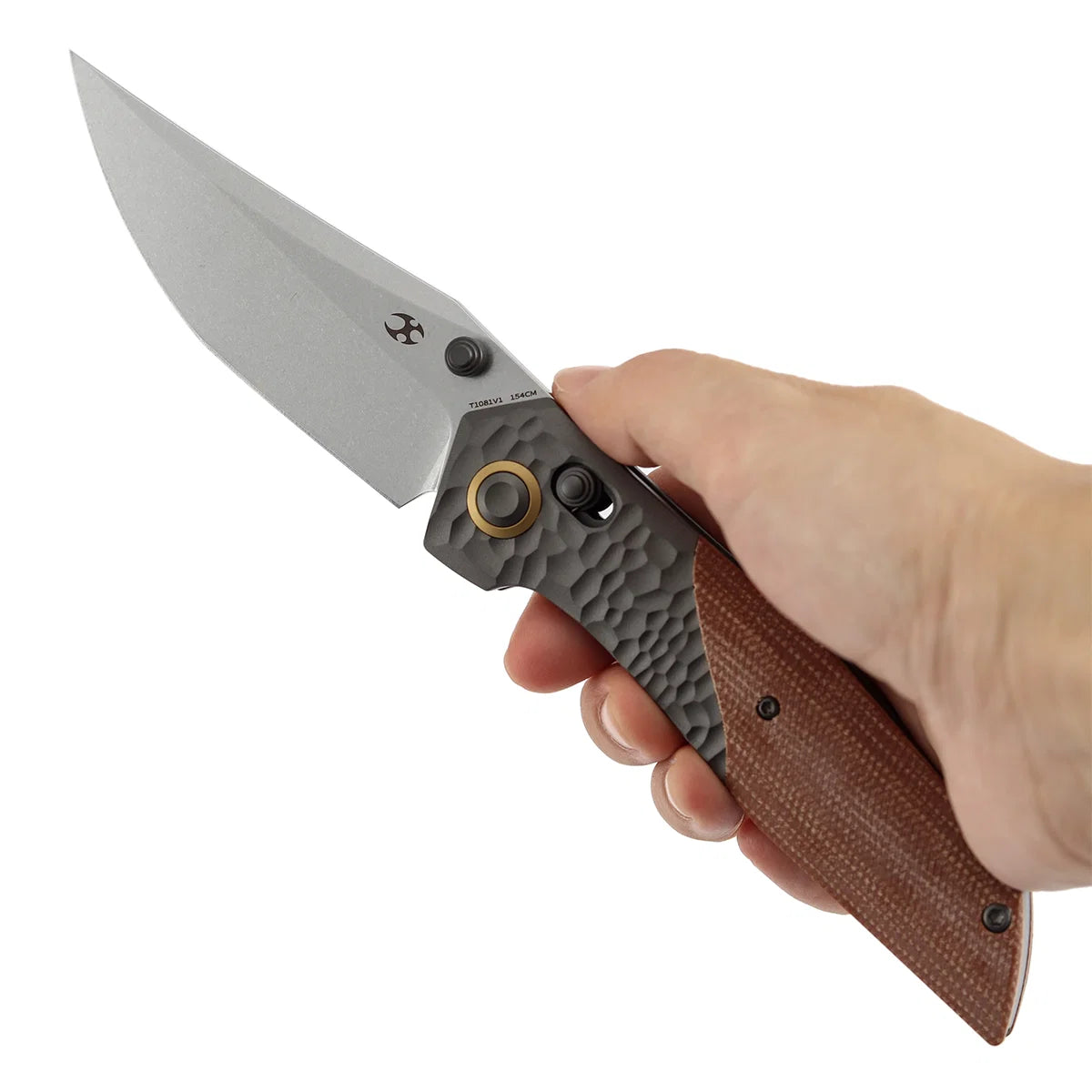 Kansept Deadite T1081V1 154CM Blade Aluminum with Micarta Handle Crossbar Lock Folding Knife