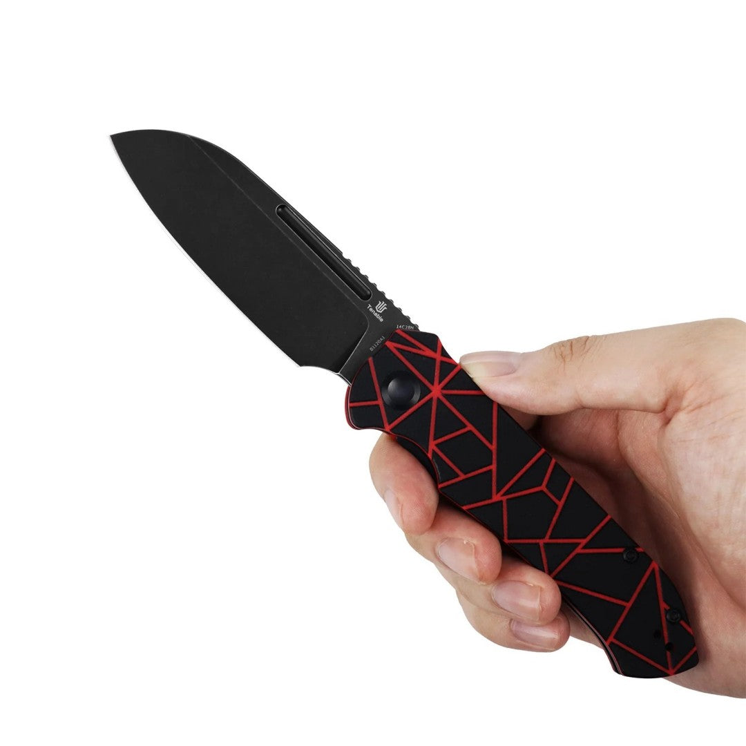 Tenable Rango B1120A1 Blackwash 14C28N Blade Black & Red G10 Handle Liner Lock Folding knife