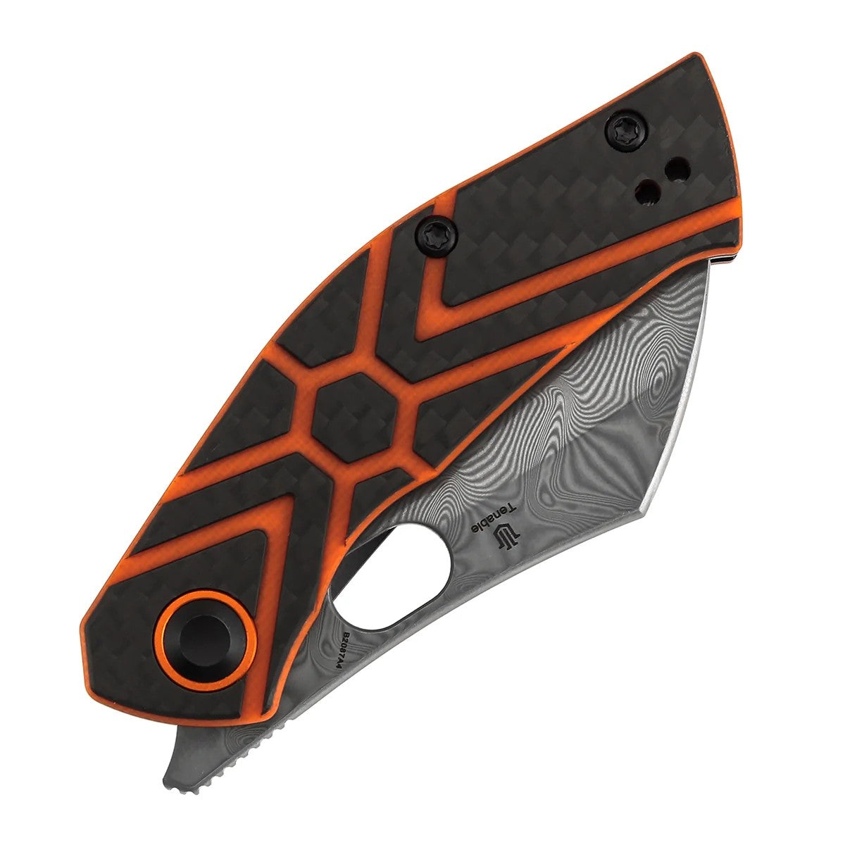 Tenable Osprey B2087A4 Damascus Blade Twill Carbon Fiber & Orange G10 Handle Liner Lock Folding Knife