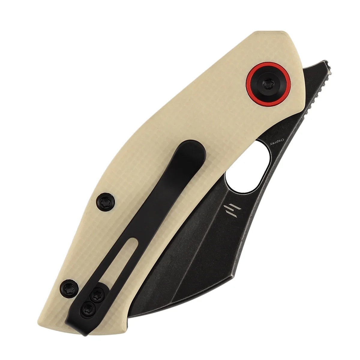 Tenable Osprey B2087A2 Blackwash Nitro-V Blade Ivory White G10 Handle Liner Lock Folding Knife