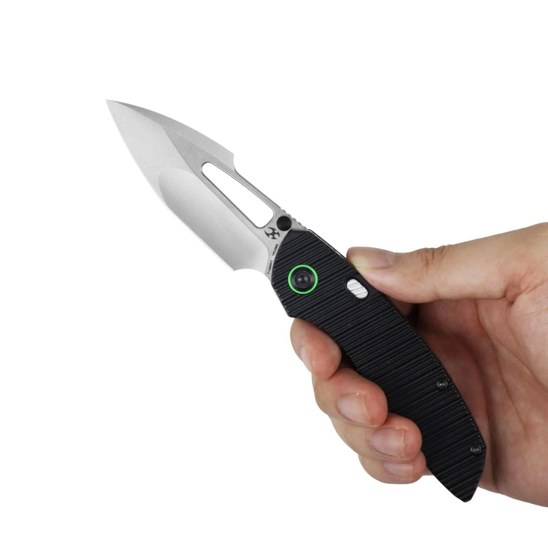 Kansept Link T1068H1 Satin 14C28N Blade Black Aluminum Handle Top Liner Lock Folding Knife