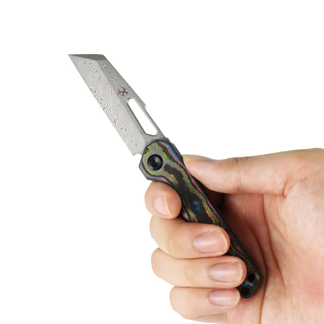 Kansept Lucero T2156A1 Damascus Blade 80S Camo Carbon Fiber Handle Liner Lock Folding Knife