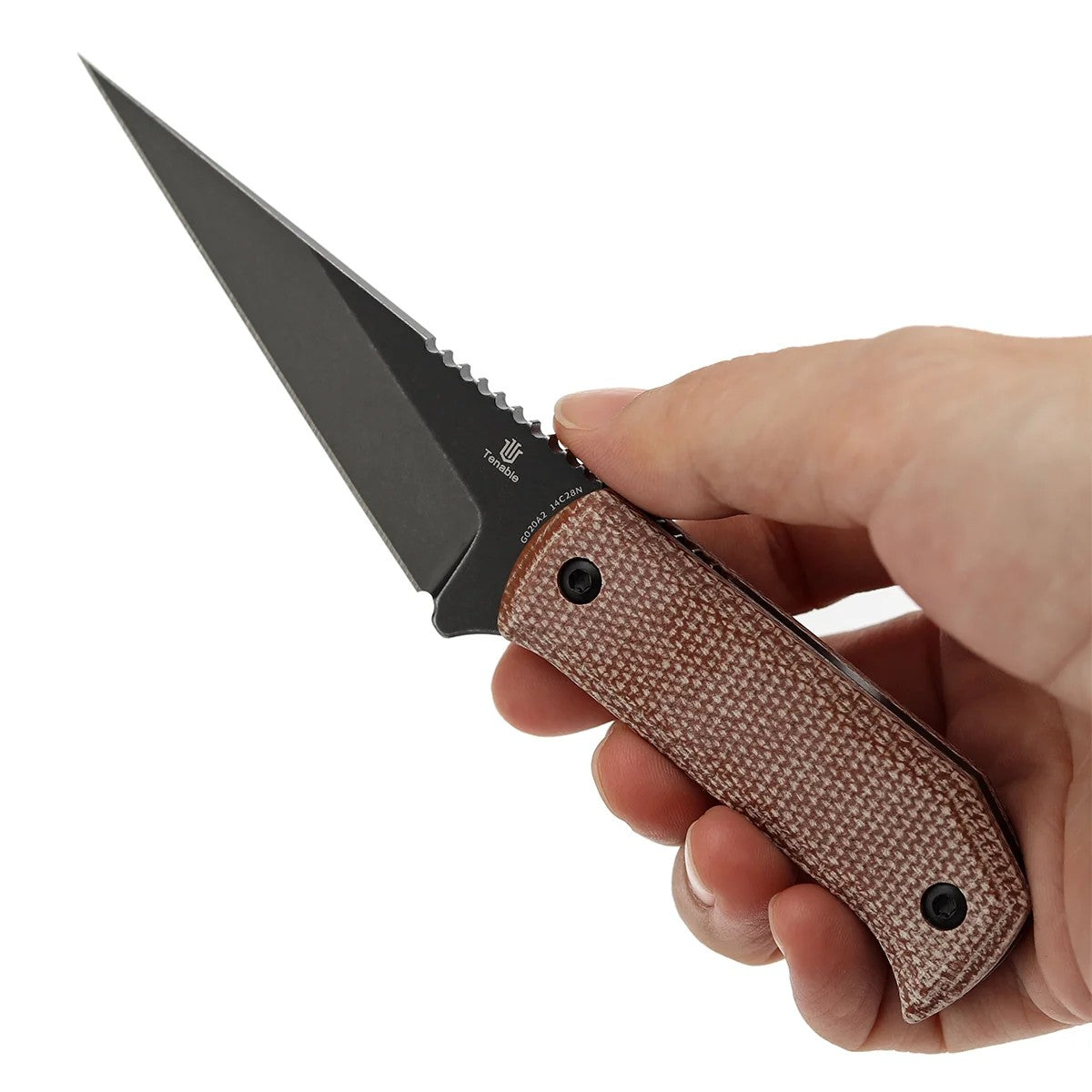 Tenable ToothPik G020A2 Blackwash 14C28N Blade Brown Micarta Handle Fixed Blade Knife
