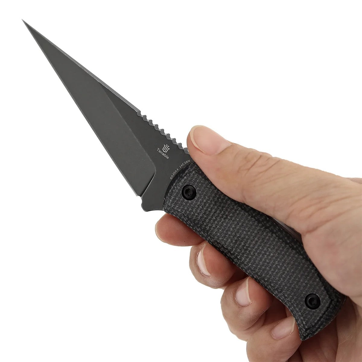 Tenable ToothPik G020A4 Blackwash 14C28N Blade Black Micarta Handle Fixed Blade Knife