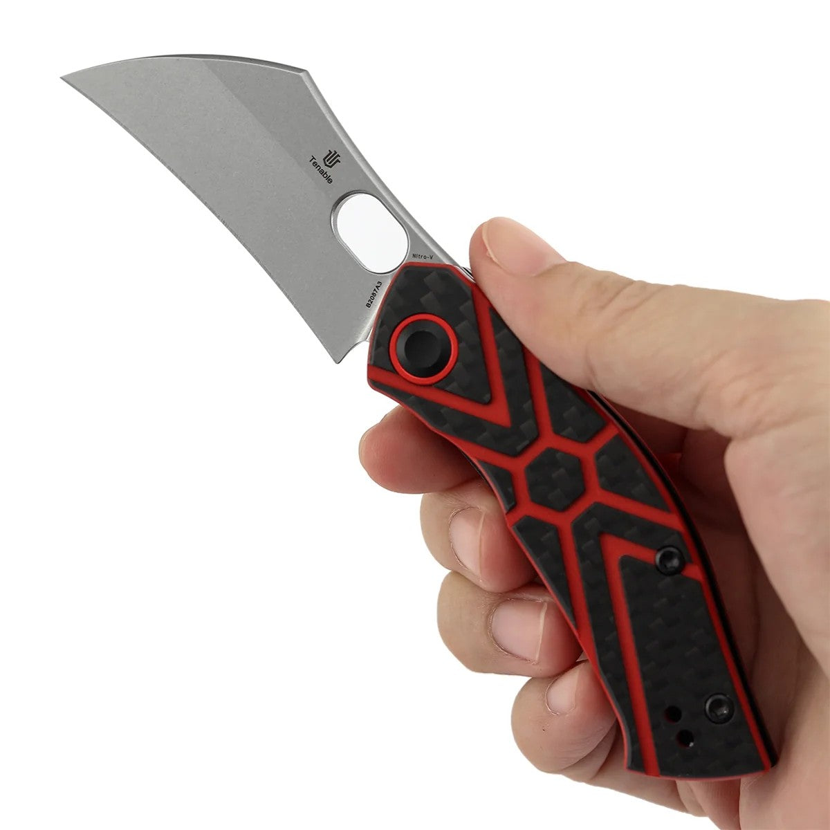 Tenable Osprey B2087A3 Stonewashed Nitro-V Blade Twill Carbon Fiber & Red G10 Handle Liner Lock Folding Knife