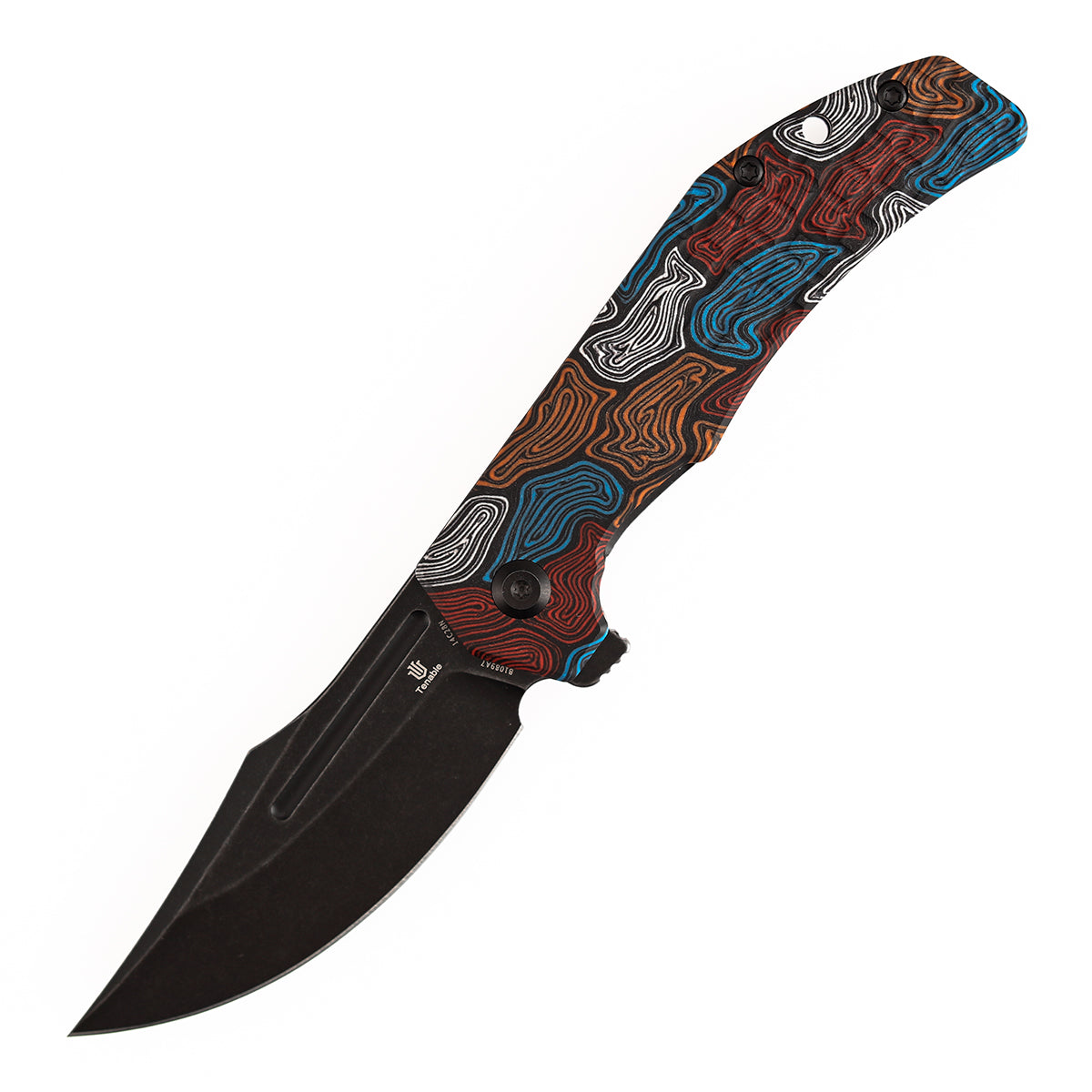 Tenable Orion B1089A7 Blackwashed 14C28N Blade Multi-color Topo G-mascus Handle Liner Lock Folding Knife
