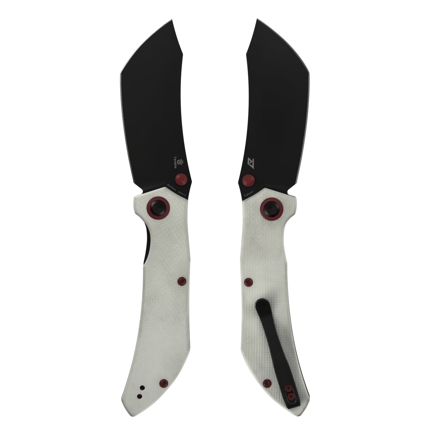 Tenable Tipper B1079A4 Blackwash Nitro-V Blade White G10 Handle Liner Lock Folding Knife