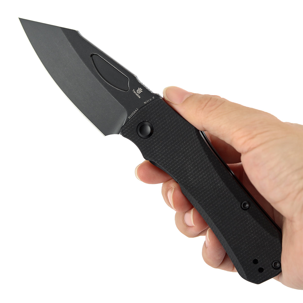 Tenable Loki B1058A1 Blackwash Nitro-V Blade Black Micarta Handle Liner Lock Folding Knife