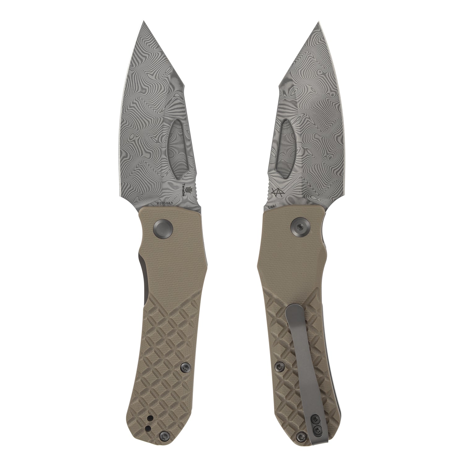 Tenable Loki B1058A3 Water Ripple Damascus Blade Brown G10 Handle Liner Lock Folding Knife