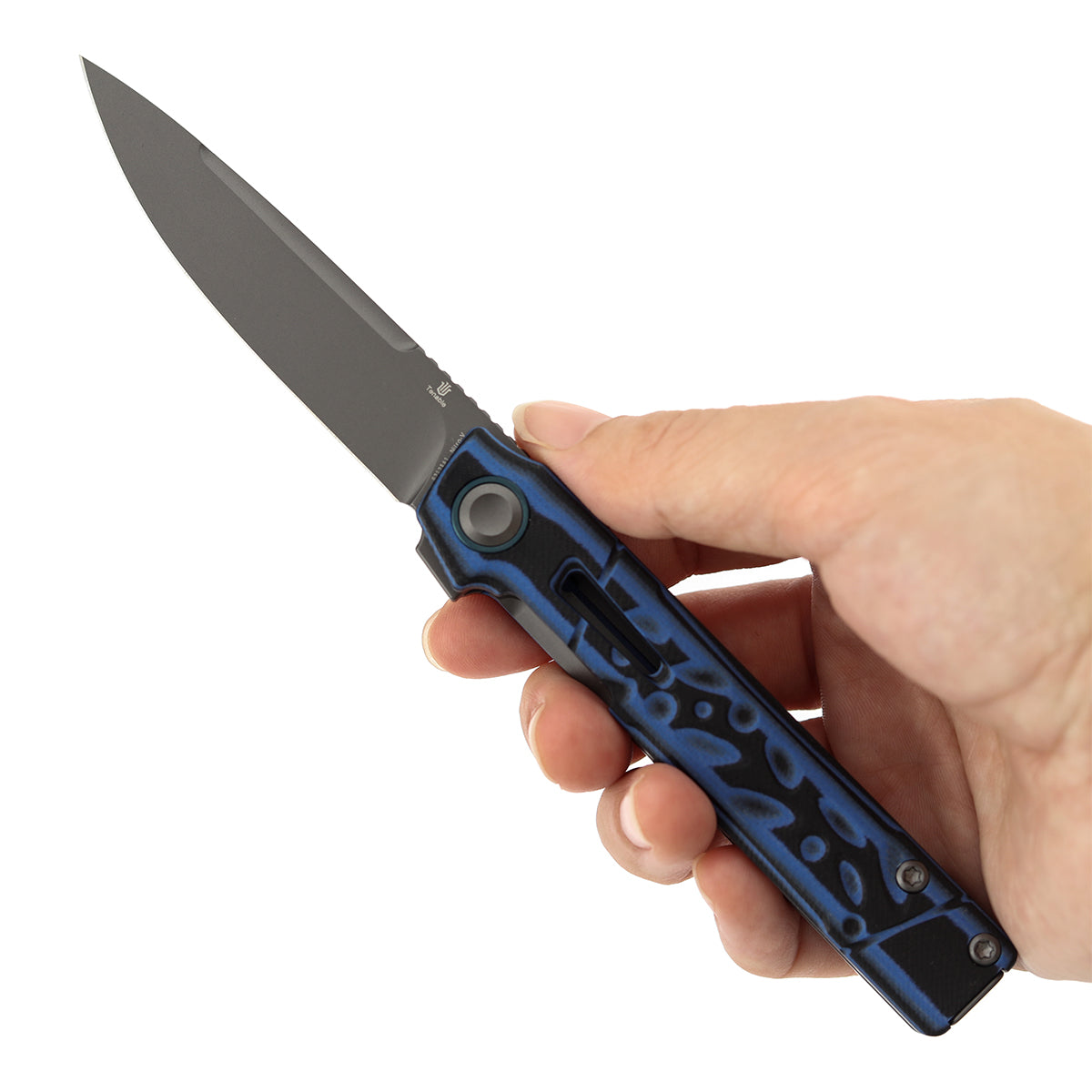 Tenable Kitpu B2123A1 Gray TiCn Coated Nitro-V Blade Blue & Black G10 Handle Liner Lock Folding Knife