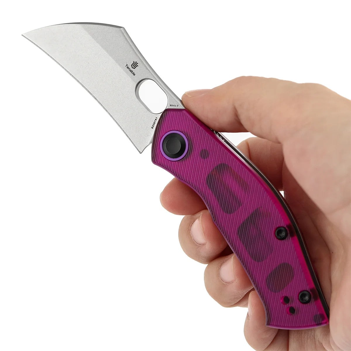Tenable Osprey B2087A1 Stonewashed Nitro-V Blade Purple PC Handle Liner Lock Folding Knife