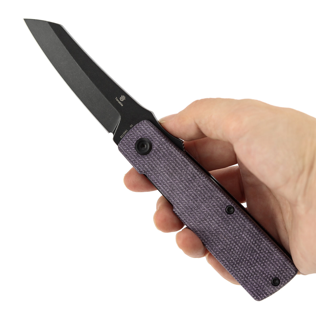 Tenable Higonokami B2135A1 Black Stonewashed D2 Blade Purple Micarta Handle Liner Lock Folding Knife
