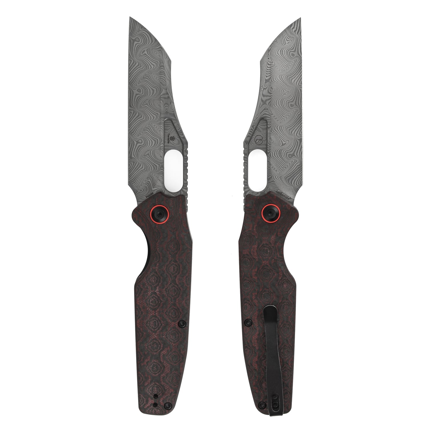 Tenable Tuckamore B1052A4 Water Ripple Damascus Blade Red & Black Rose Pattern Carbon Fiber Handle Liner Lock Folding Knife