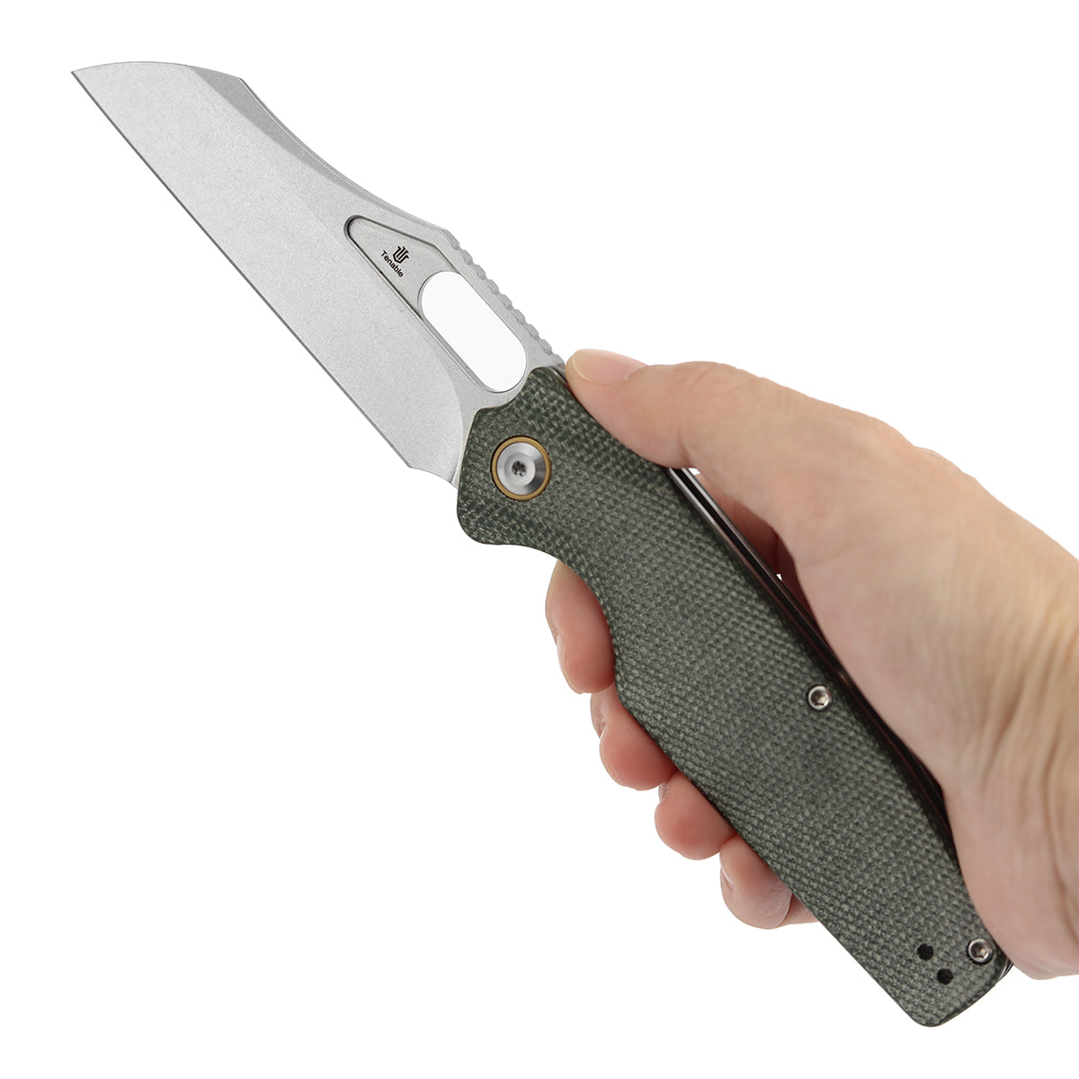 Tenable Tuckamore B1052A1 Stonewashed Nitro-V Blade Green Micarta Handle Liner Lock Folding Knife
